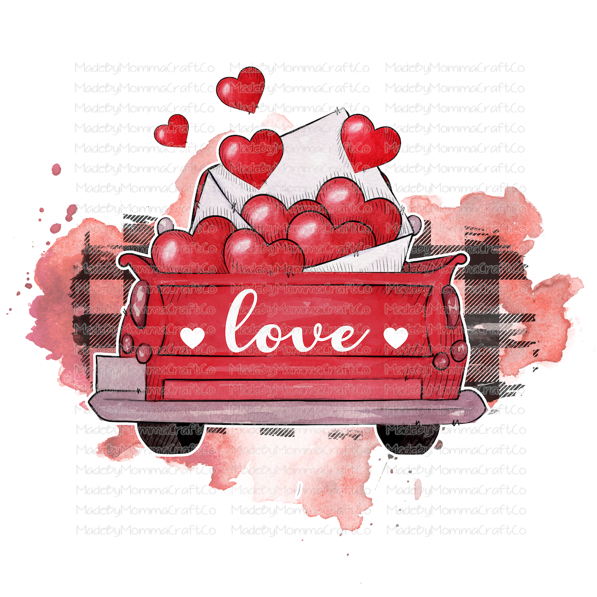 Love Red Truck Valentines - Cheat Clear Waterslide™ or White Cast Sticker
