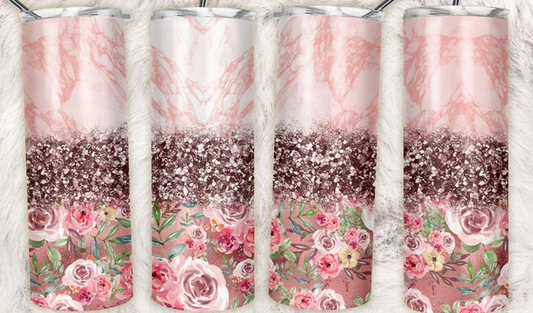 Mauve Glitter Marble Flower Sublimation or Waterslide Wrap - 20oz and 30oz