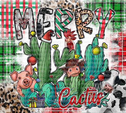 Merry Cactus Christmas Tumbler Wrap - Sublimation Vinyl Or Waterslide Wrap