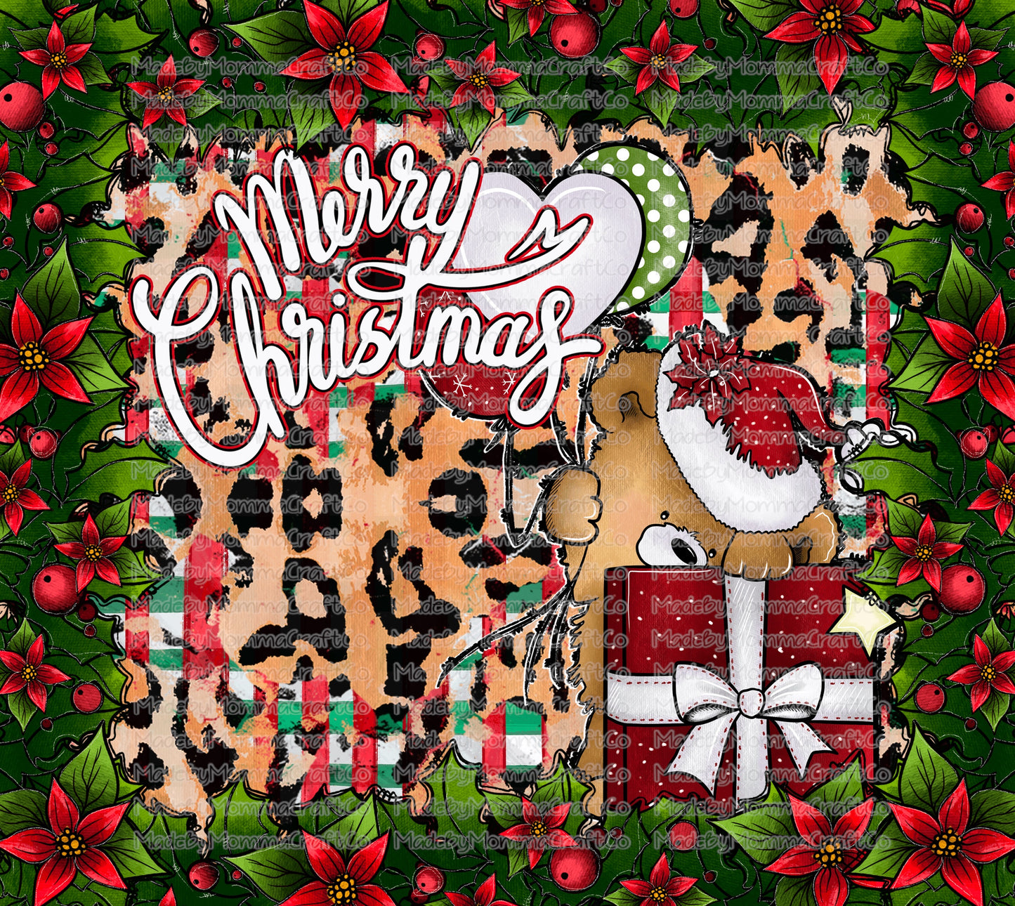 Merry Christmas Bear Tumbler Wrap - Sublimation Vinyl Or Waterslide Wrap