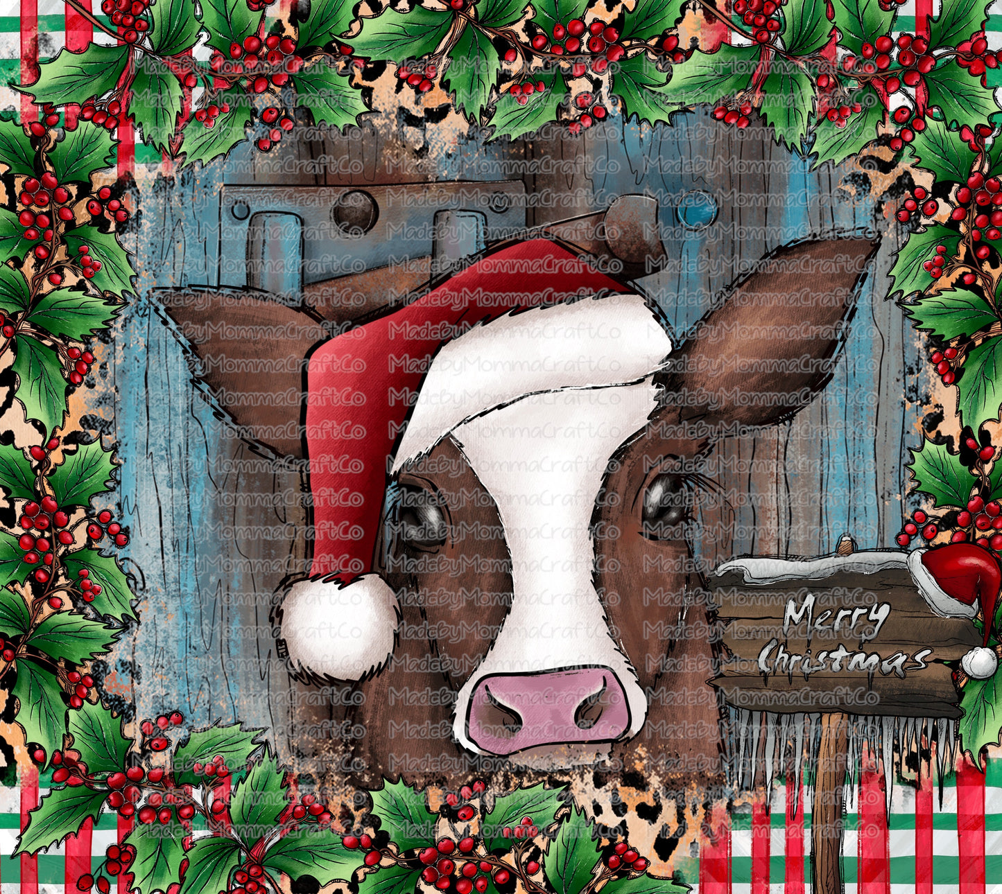 Merry Christmas Western Cow Tumbler Wrap - Sublimation Vinyl Or Waterslide Wrap