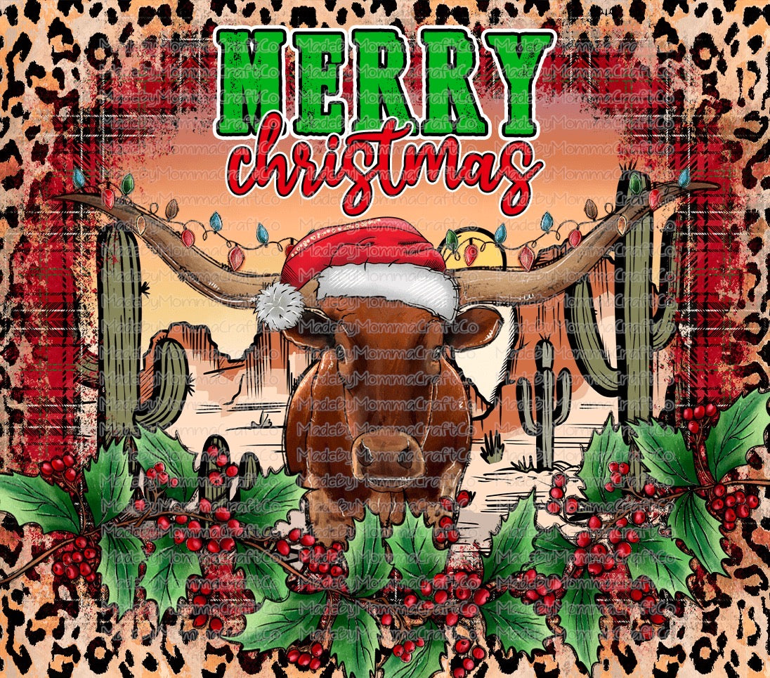 Merry Christmas Western Cow Tumbler Wrap - Sublimation Vinyl Or Waterslide Wrap