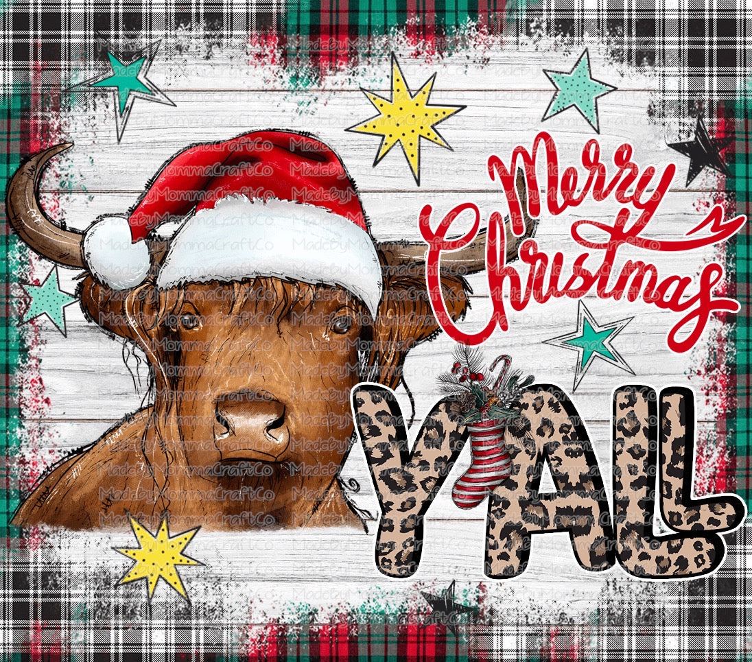 Merry Christmas yall cow Tumbler Wrap - Sublimation Vinyl Or Waterslide Wrap