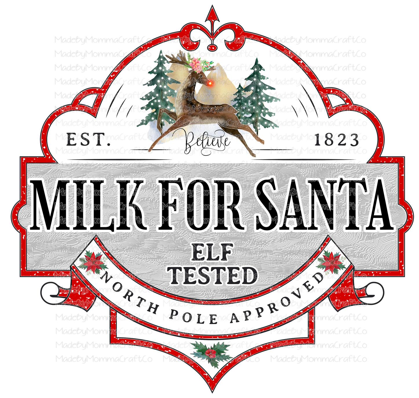 Milk For Santa Elf Trusted Christmas - Cheat Clear Waterslide™ or White Cast Sticker