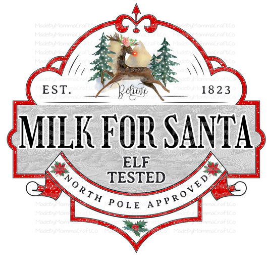 Milk For Santa Elf Trusted Christmas - Cheat Clear Waterslide™ or White Cast Sticker