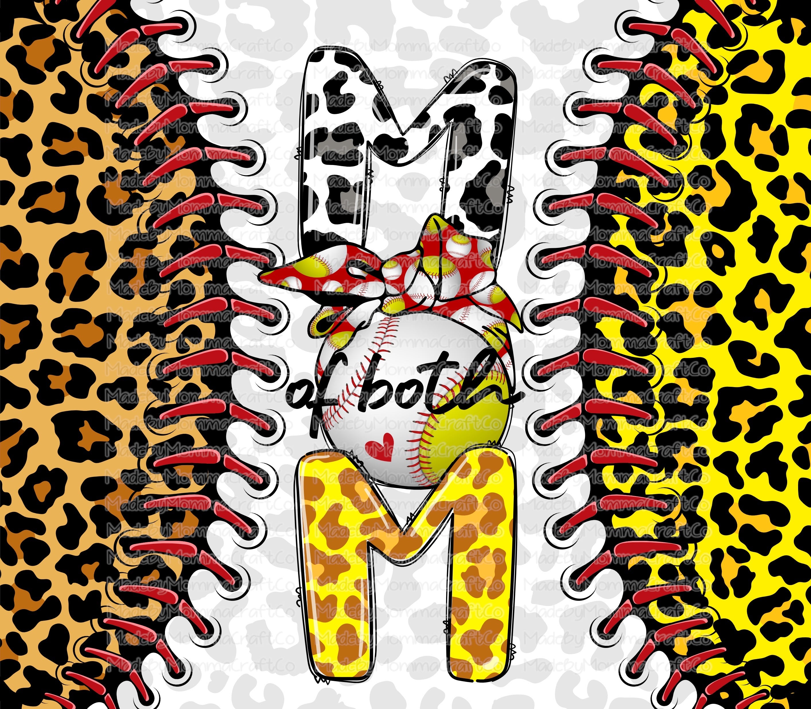 Mom of Both Baseball Softball Tumbler Wrap - Sublimation Or Clear Waterslide Wrap
