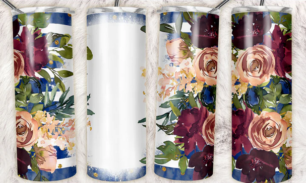 Navy Stripe Red Blush Floral Sublimation or Waterslide Wrap - 20oz and 30oz