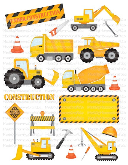 Construction Trucks Kid Cheat Clear Waterslide ™ or Sticker Themed Sheet  Elements Sheet