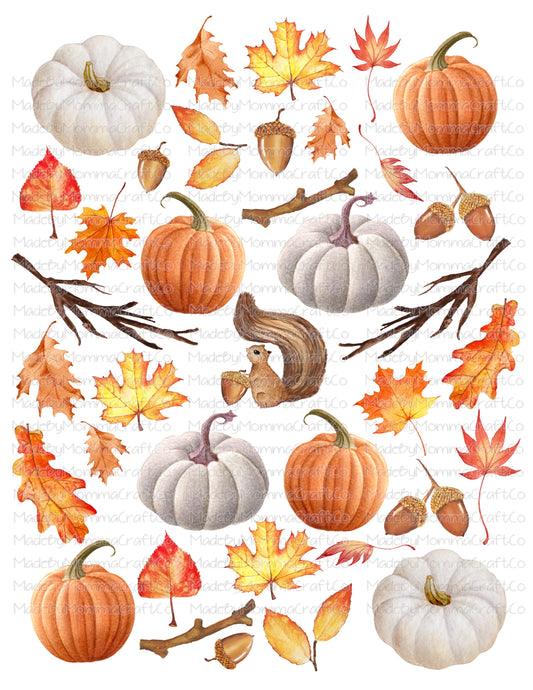 Autumn Leaves Fall Pumpkins Cheat Clear Waterslide ™ or Sticker Themed Sheet  Elements Sheet