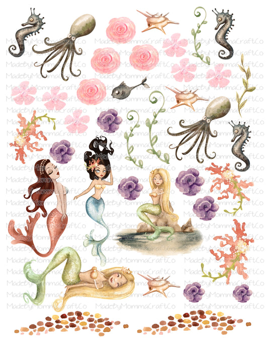 Mermaids Ocean Cheat Clear Waterslide ™ or Sticker Themed Sheet  Elements Sheet