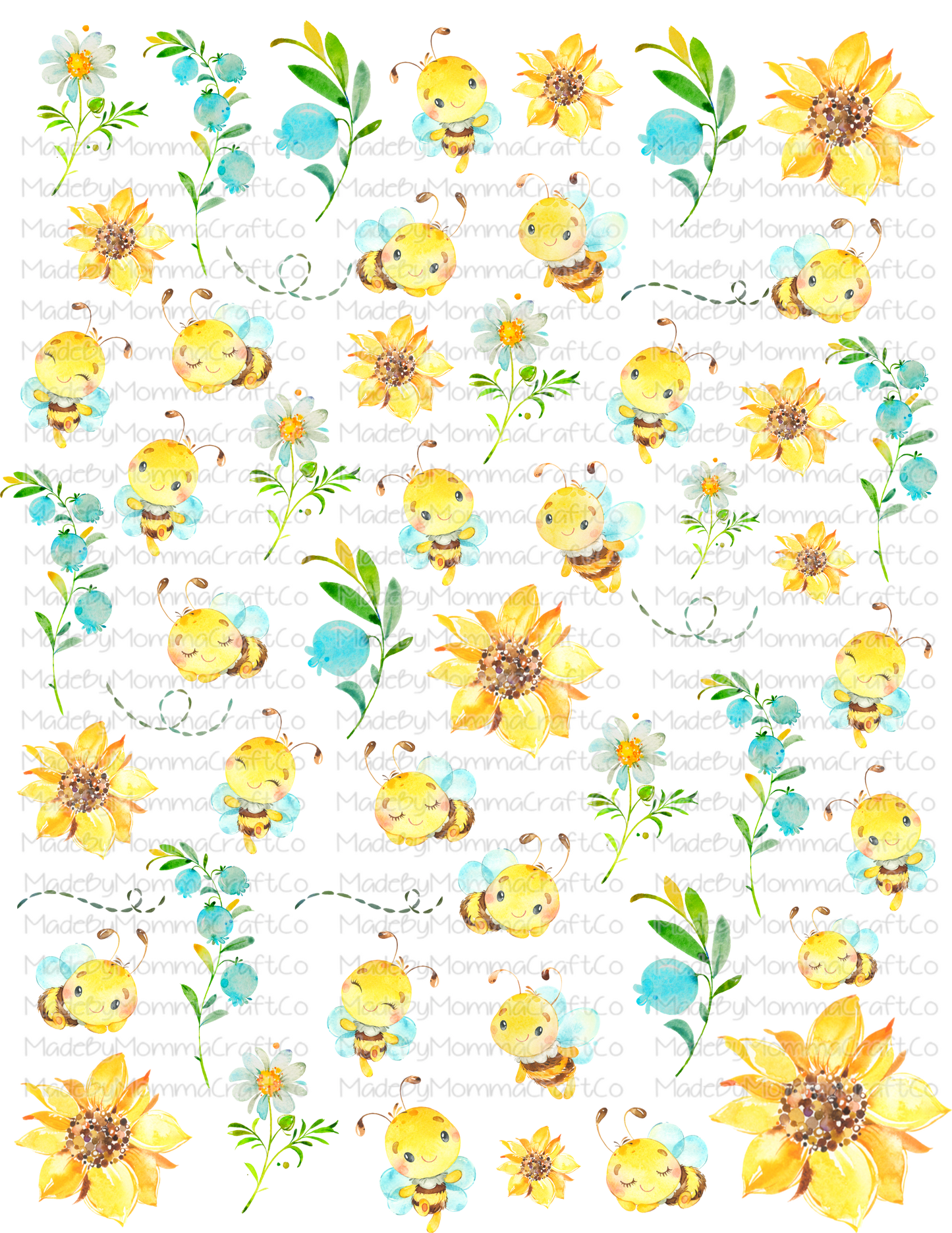 Bees and Sunflowers Cheat Clear Waterslide ™ or Sticker Themed Sheet  Elements Sheet