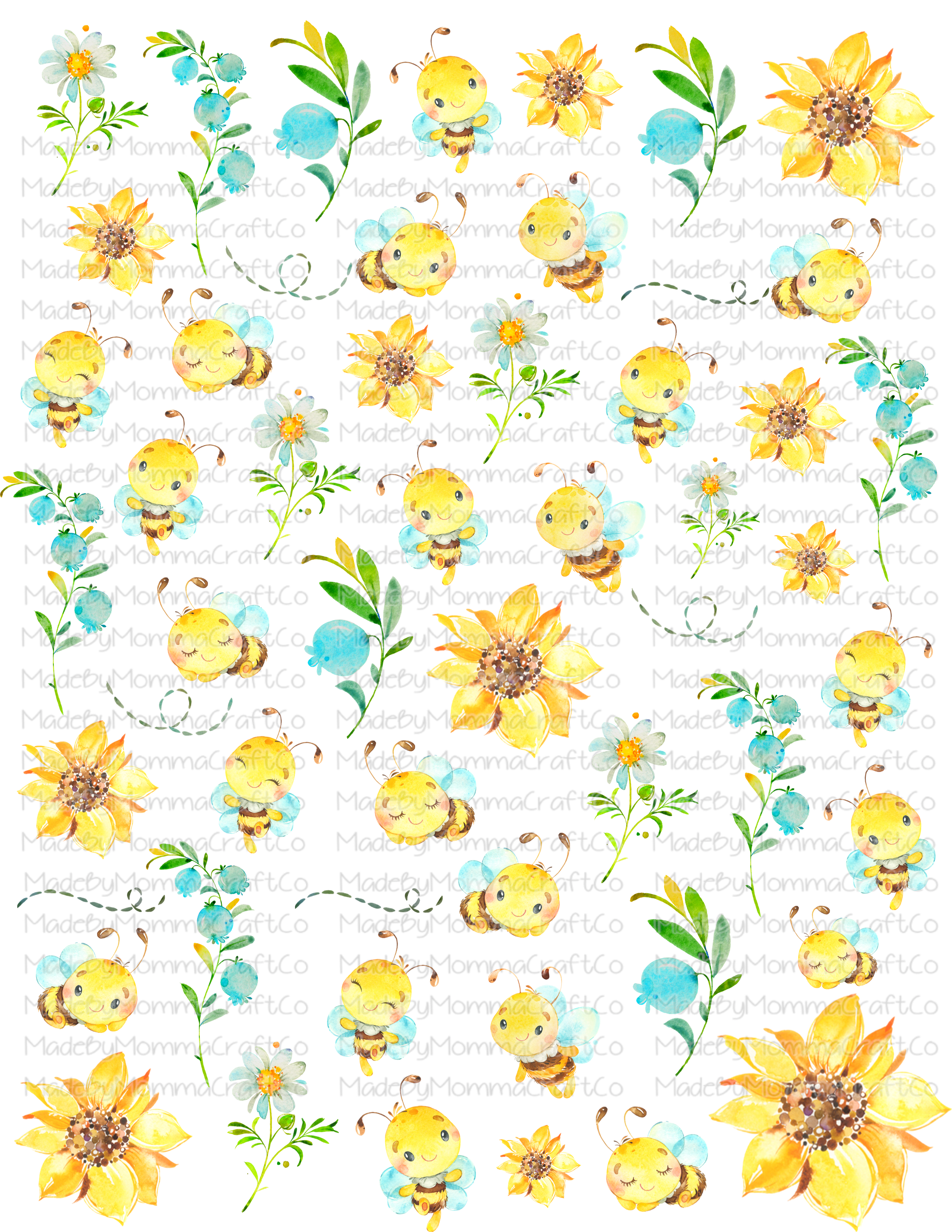 Bees and Sunflowers Cheat Clear Waterslide ™ or Sticker Themed Sheet  Elements Sheet