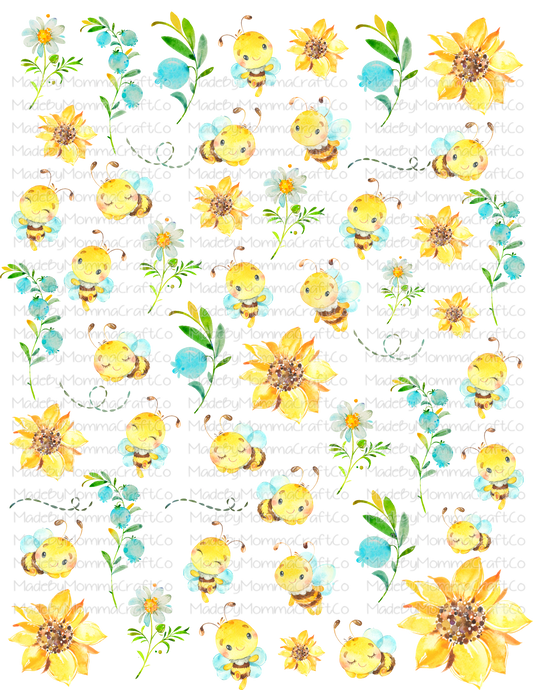 Bees and Sunflowers Cheat Clear Waterslide ™ or Sticker Themed Sheet  Elements Sheet