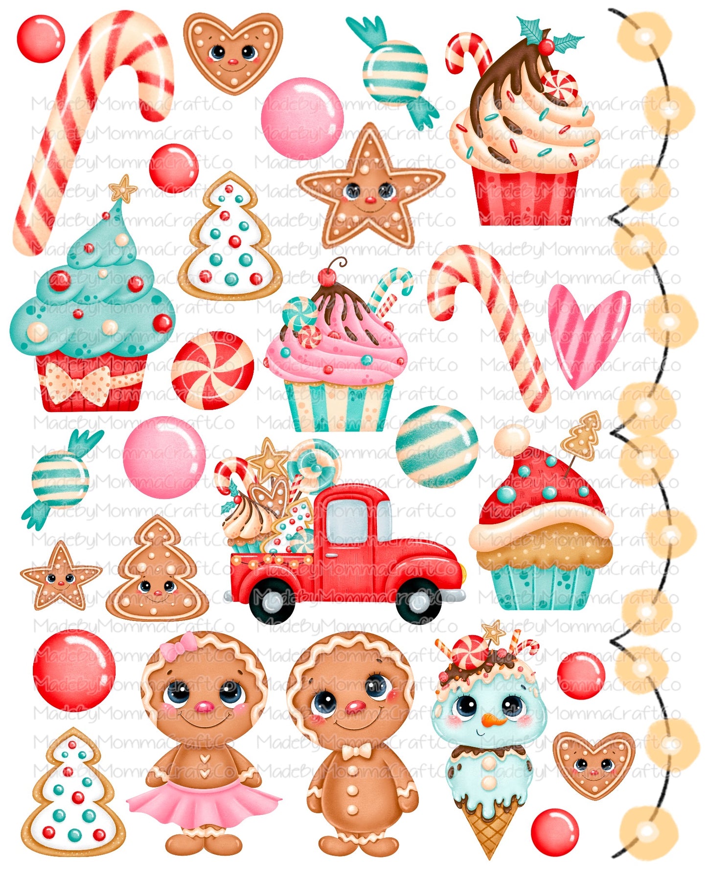 Christmas Sweet Treats Ginger Bread Man Cheat Clear Waterslide ™ or Sticker Themed Sheet  Elements Sheet