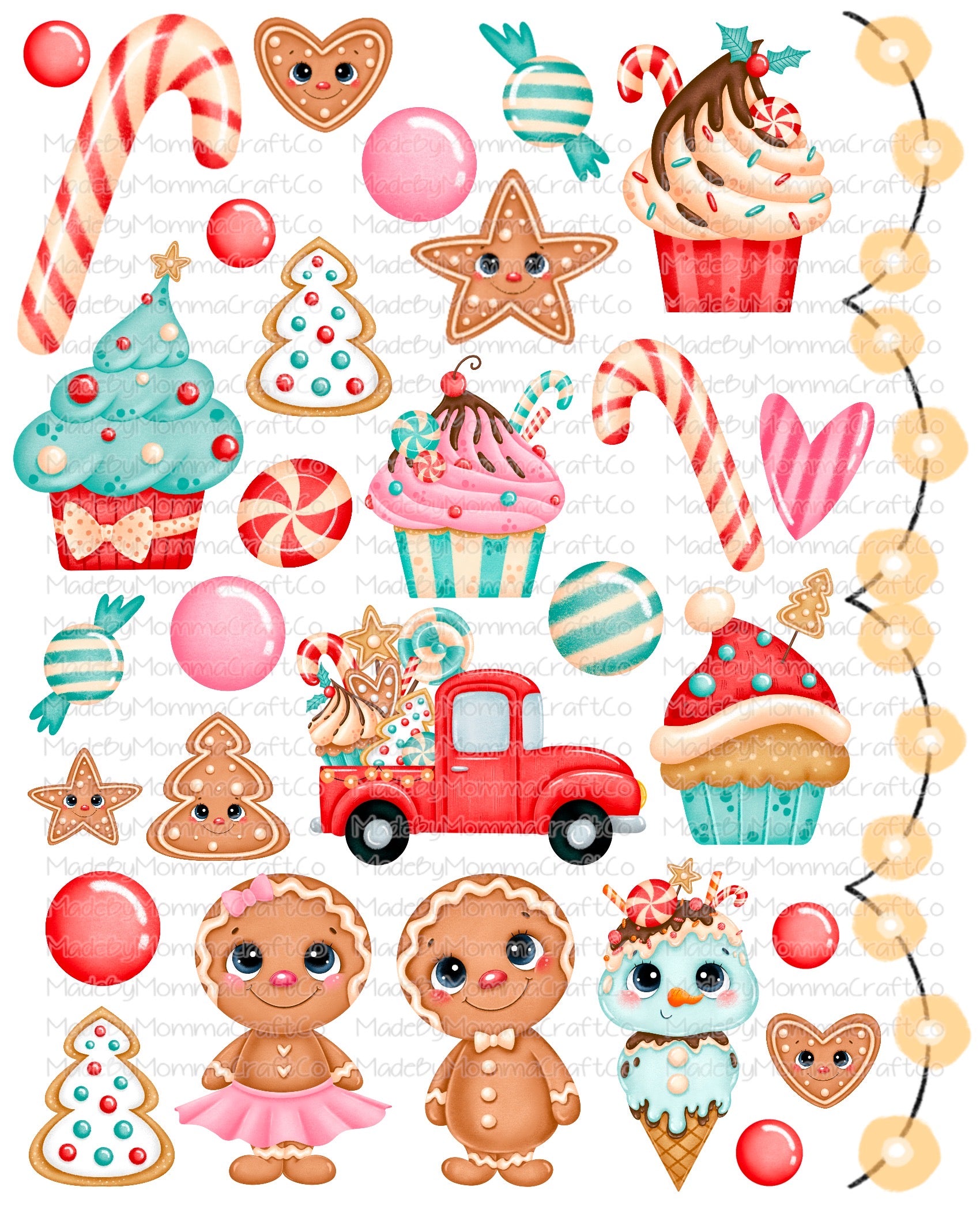 Christmas Sweet Treats Ginger Bread Man Cheat Clear Waterslide ™ or Sticker Themed Sheet  Elements Sheet