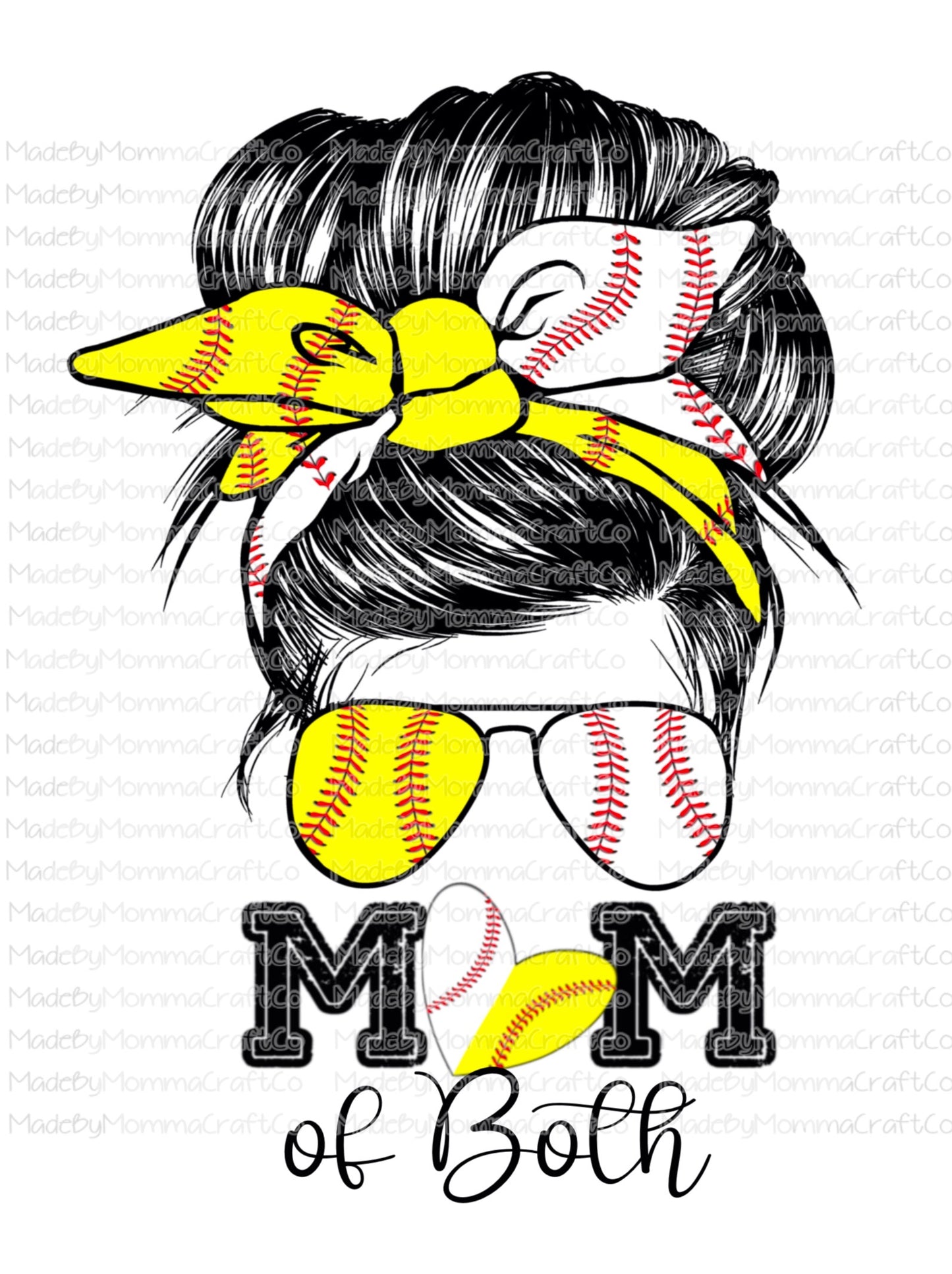 Mom of Both Baseball Softball Messy Bun - Waterslide Decal or Digital Download