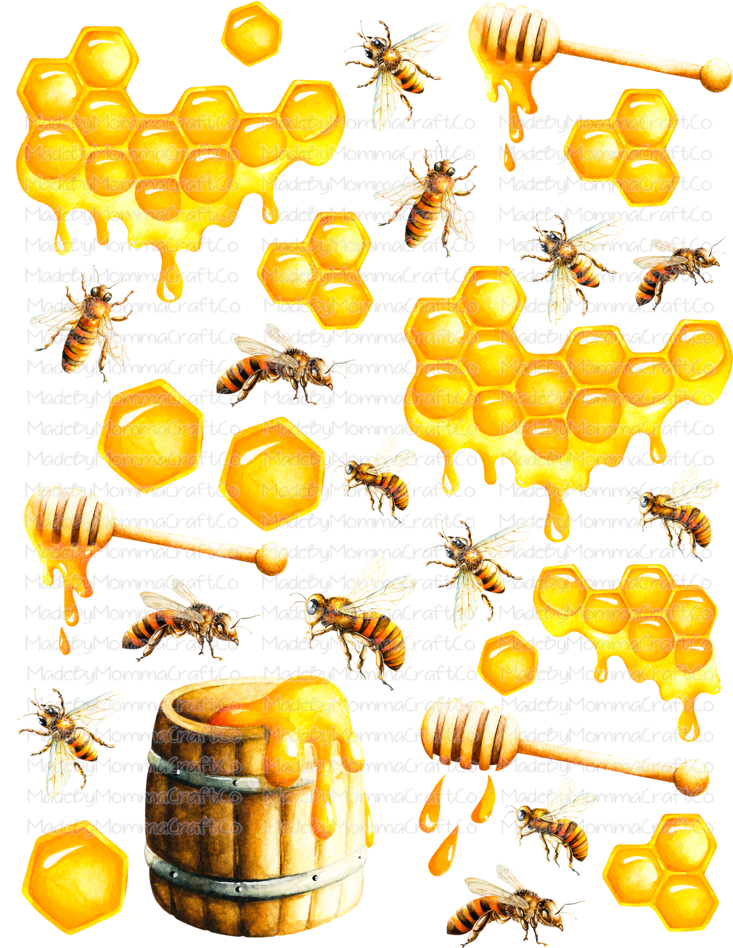 Bees and Honey Combs Cheat Clear Waterslide ™ or Sticker Themed Sheet  Elements Sheet