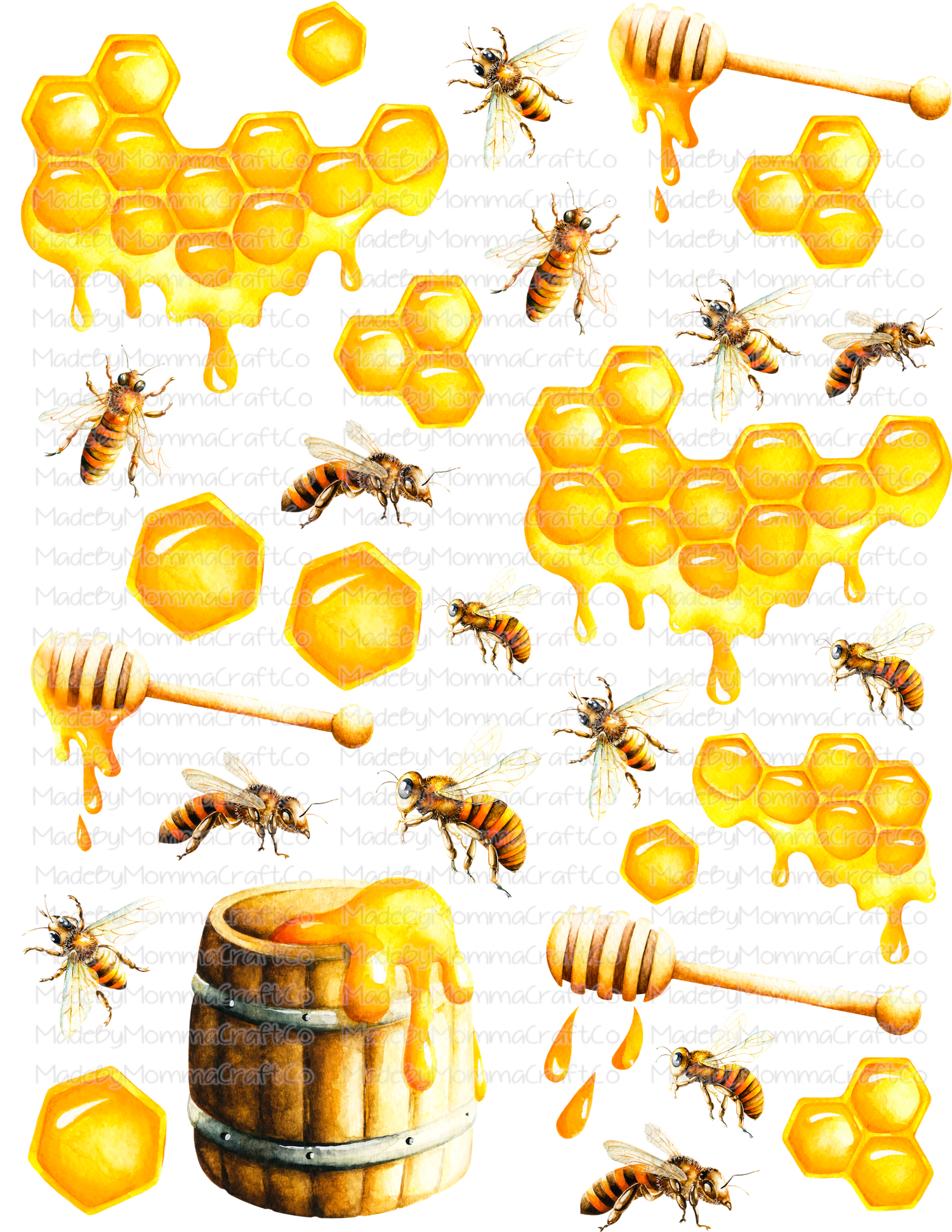 Bees and Honey Combs Cheat Clear Waterslide ™ or Sticker Themed Sheet  Elements Sheet