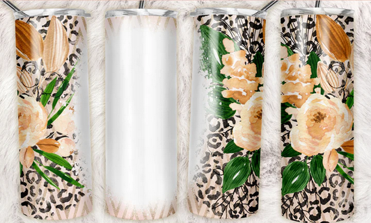 Nude Leopard Floral Sublimation or Waterslide Wrap - 20oz and 30oz