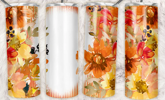 Orange Gold Stripe Floral Sublimation or Waterslide Wrap - 20oz and 30oz