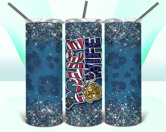 Police Wife Leopard Glitter Sublimation Tumbler Wrap - Or Clear Waterslide Wrap