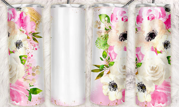 Pink White Gold Glam Floral Sublimation or Waterslide Wrap - 20oz and 30oz