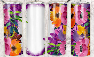 Purple Orange Colorful Floral Sublimation or Waterslide Wrap - 20oz and 30oz