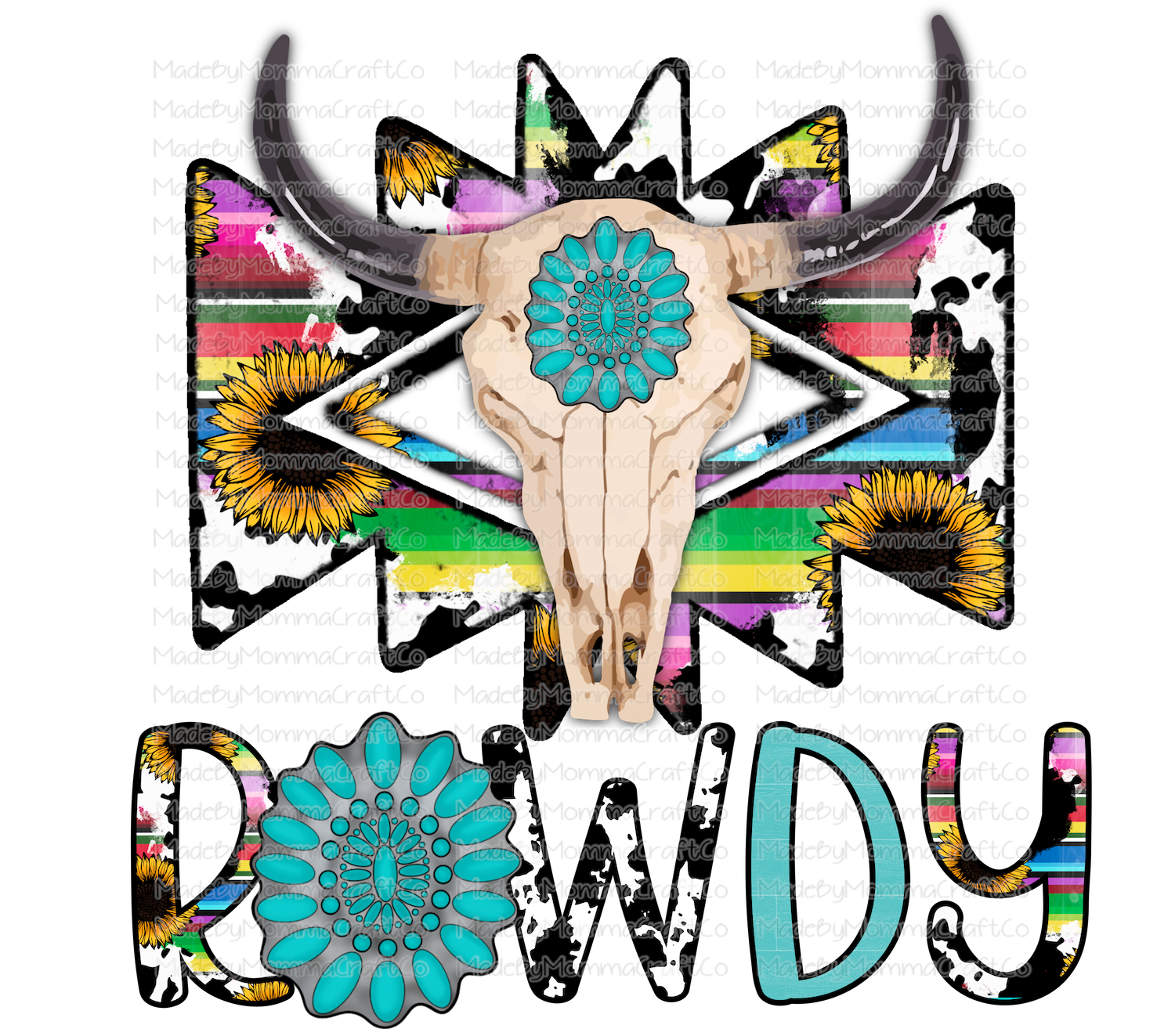 Rowdy Turquois Western Skull - Cheat Clear Waterslide™ or White Cast Sticker