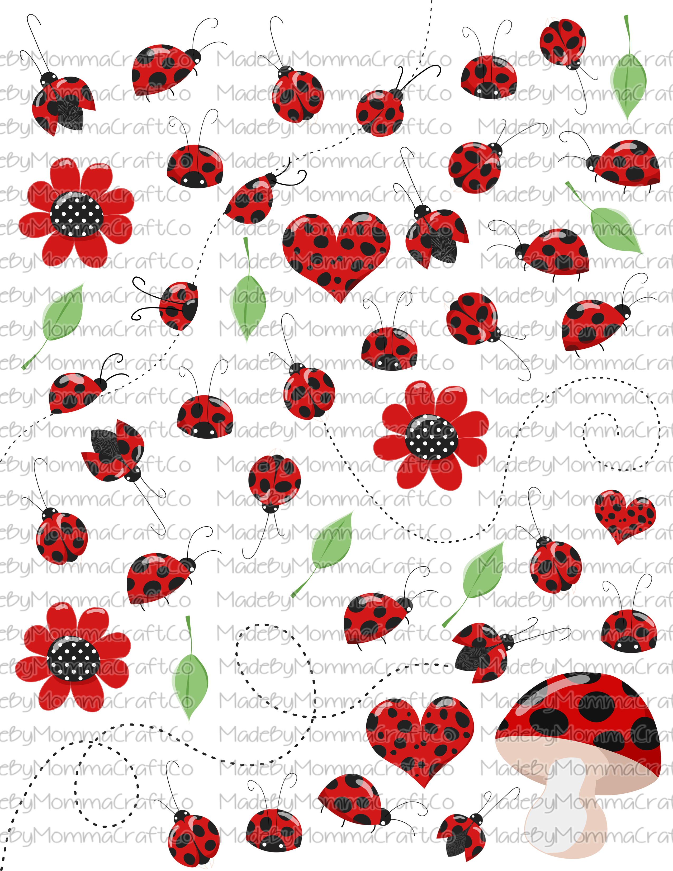 Lady Bugs Full Sheet -Cheat Clear Waterslide™ or White Cast Sticker