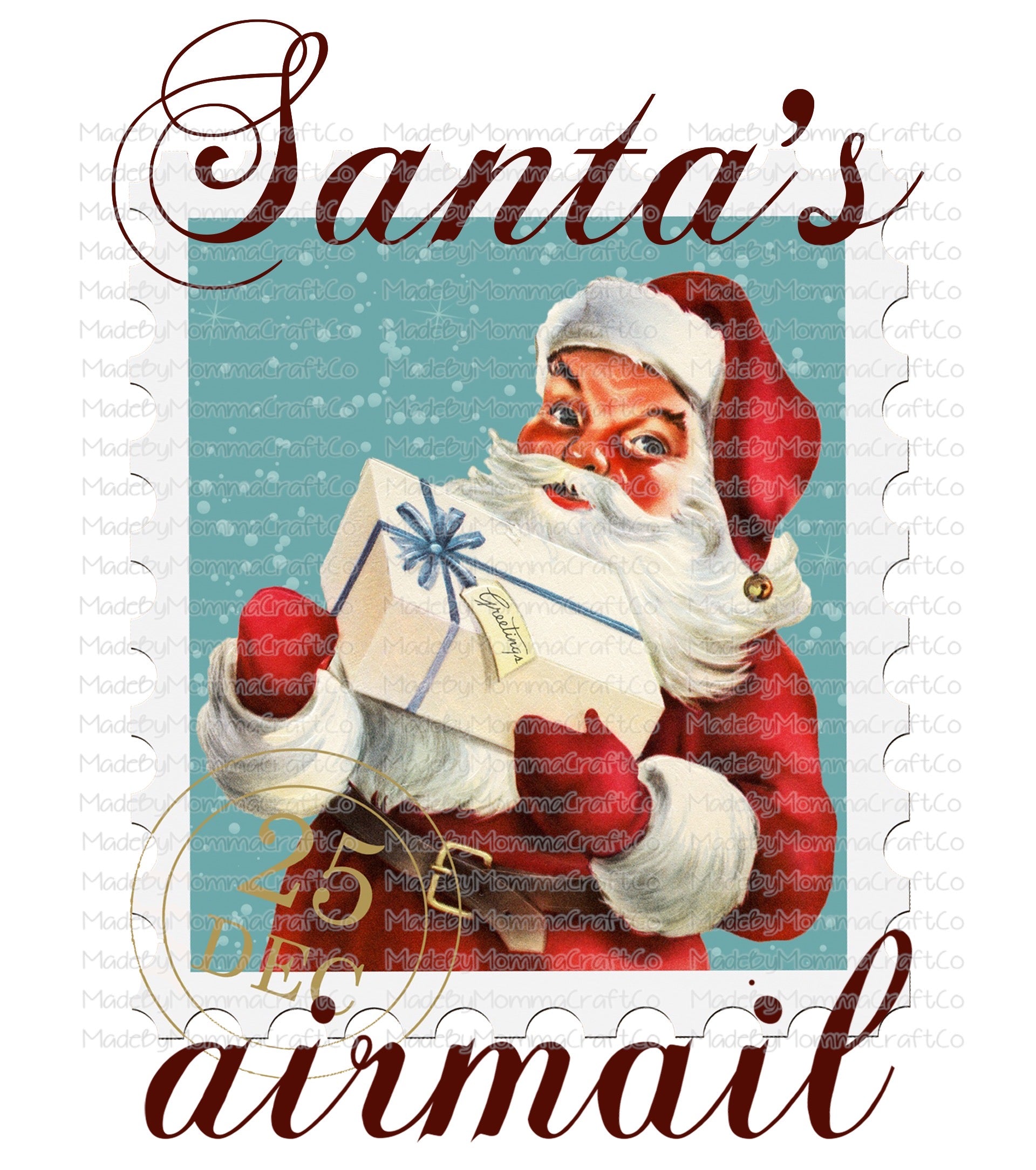 Santa&#39;s Airmail Vintage Christmas -Cheat Clear Waterslide™ or White Cast Sticker
