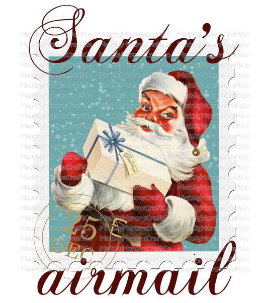 Santa's Airmail Vintage Christmas -Cheat Clear Waterslide™ or White Cast Sticker