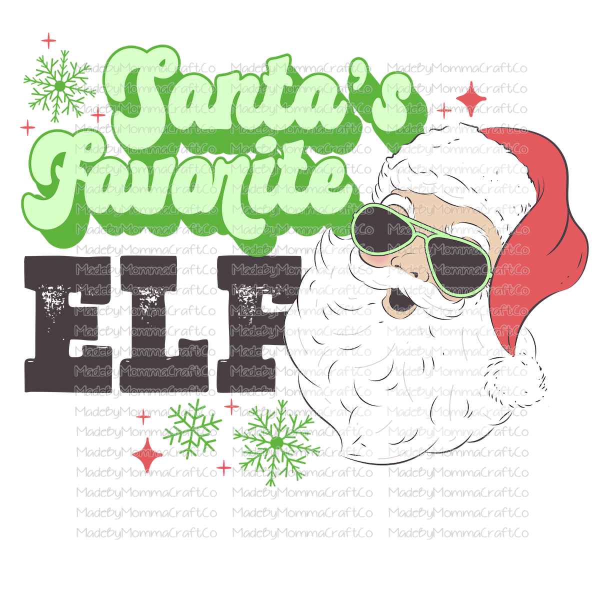 Santas Favorite Elf Retro Green -Cheat Clear Waterslide™ or White Cast Sticker