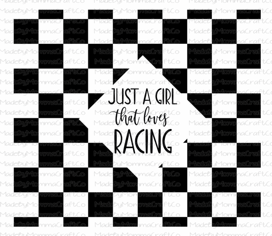 Just a Girl Who Loves Racing Checkered Flag Sublimation or Waterslide Wrap + Pen Wrap Set - Printed or Digital Download