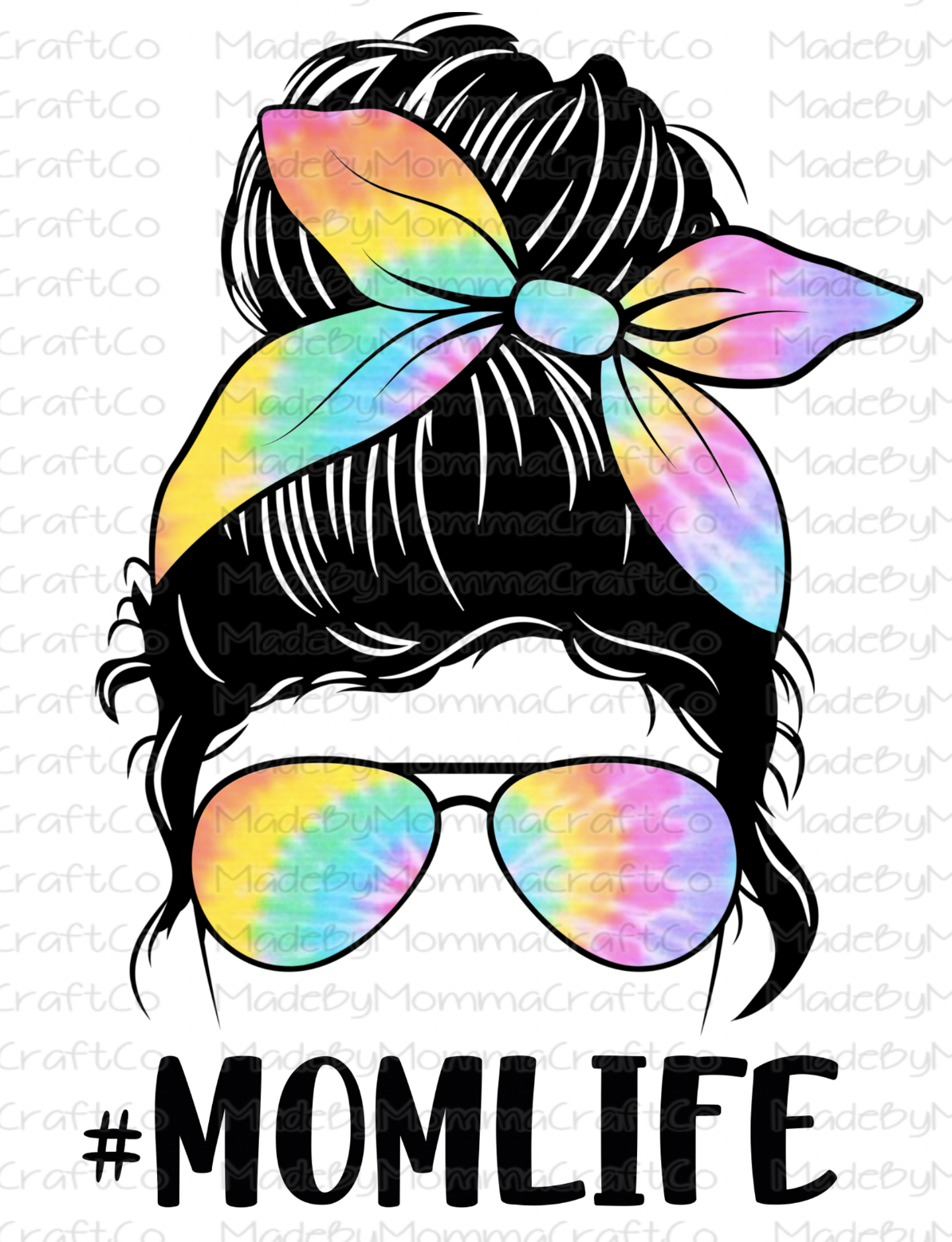 Tie Dye Messy Bun Mom Life -Cheat Clear Waterslide™ or White Cast Sticker