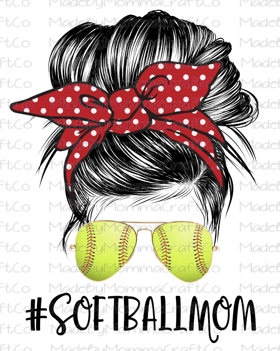 Softball Mom Messy Bun -Cheat Clear Waterslide™ or White Cast Sticker