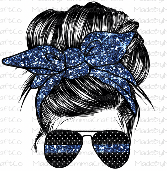 Blue Line Messy Bun Cheat Clear Waterslide™ or White Cast Sticker