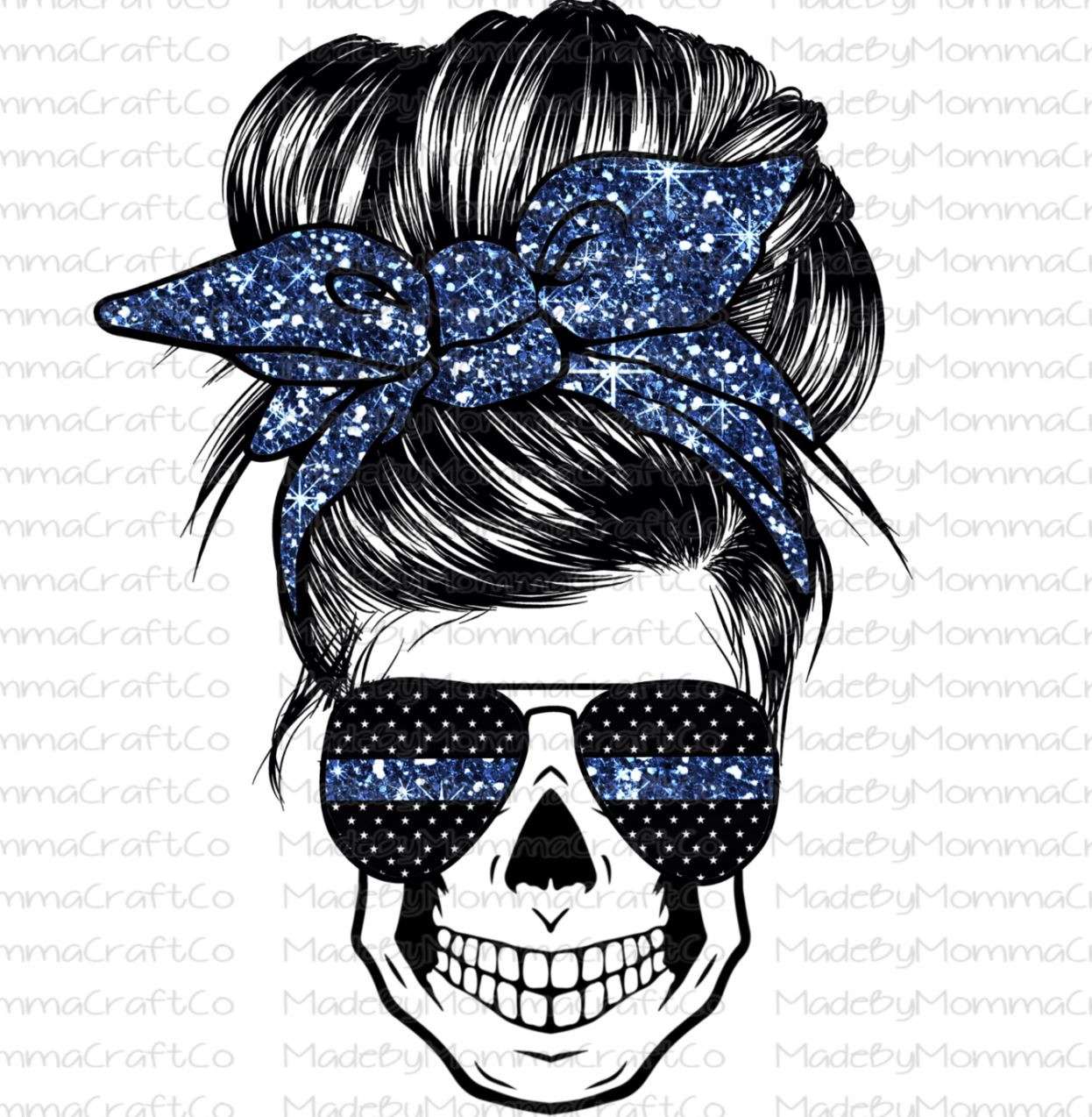 Blue Line Messy Bun Skull Cheat Clear Waterslide™ or White Cast Sticker