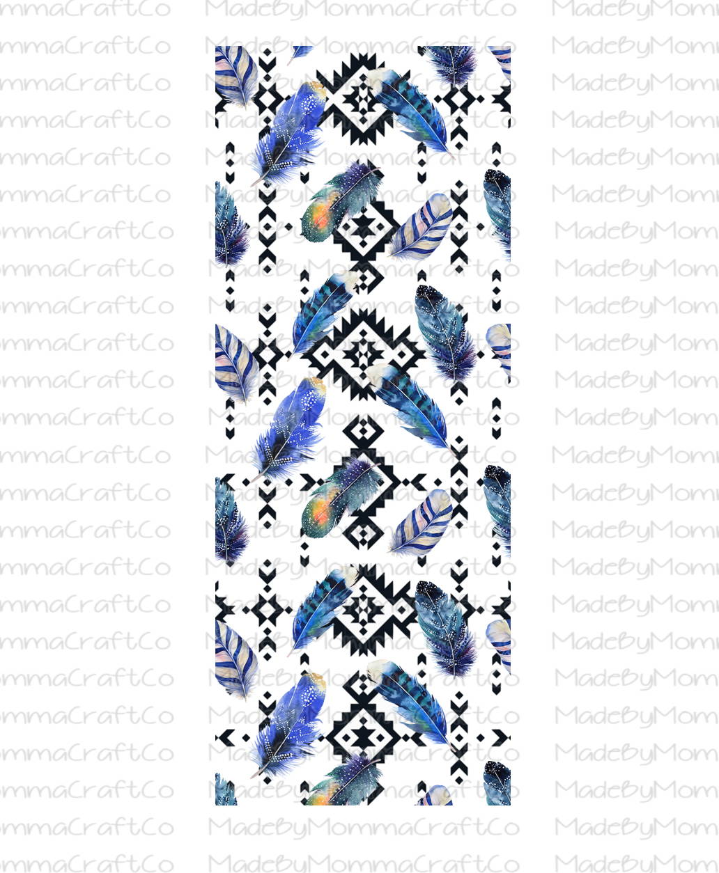 Blue Aztec Feathers Cheat Clear Waterslide™ Pen Wrap Decal