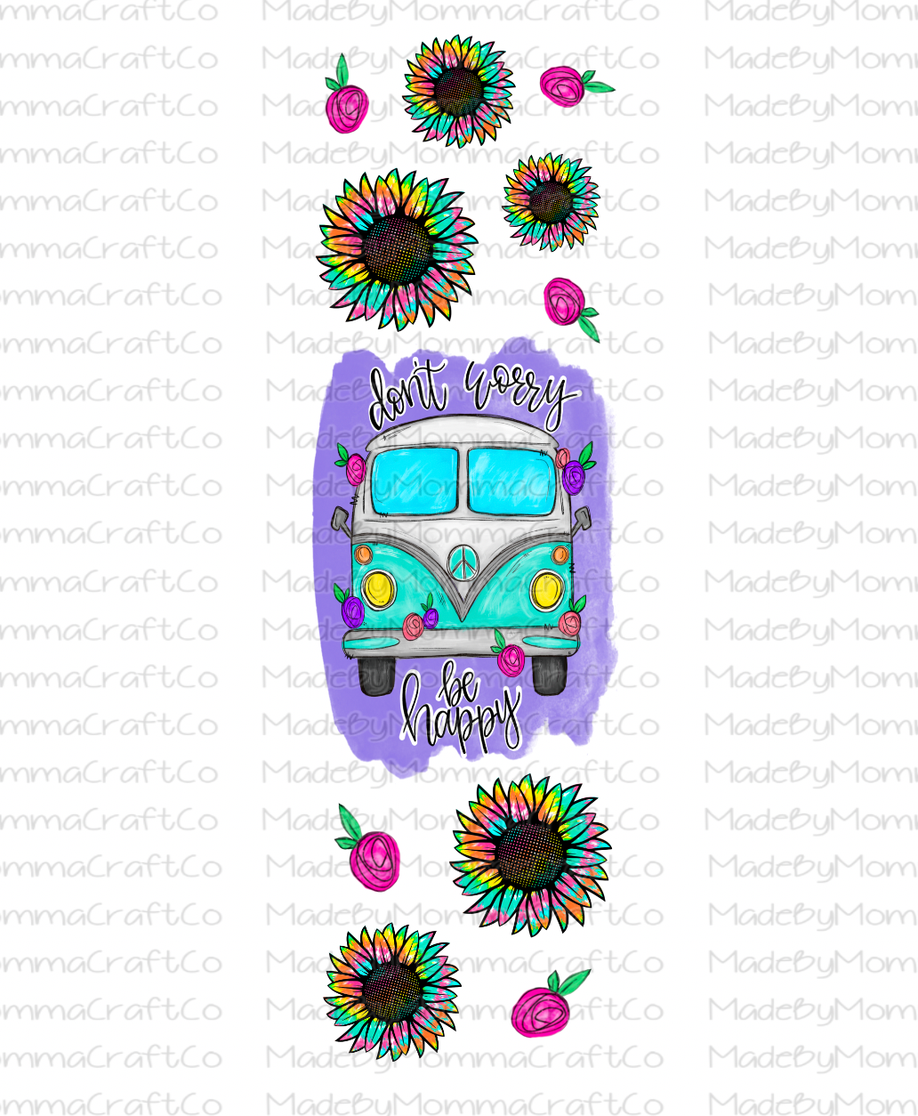 VW Buss with Rainbow SunFlowers Cheat Clear Waterslide™ Pen Wrap Decal