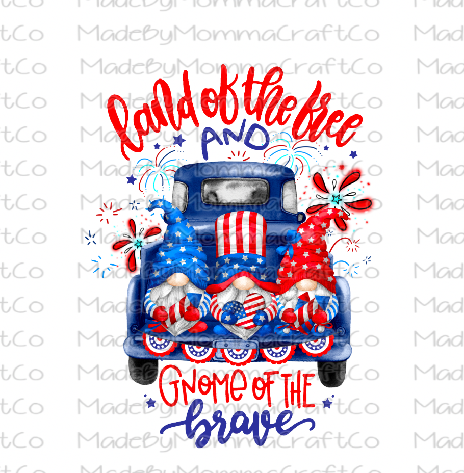 Patriotic Land of the Free Gnome of the Brave Truck -Cheat Clear Waterslide™ or White Cast Sticker