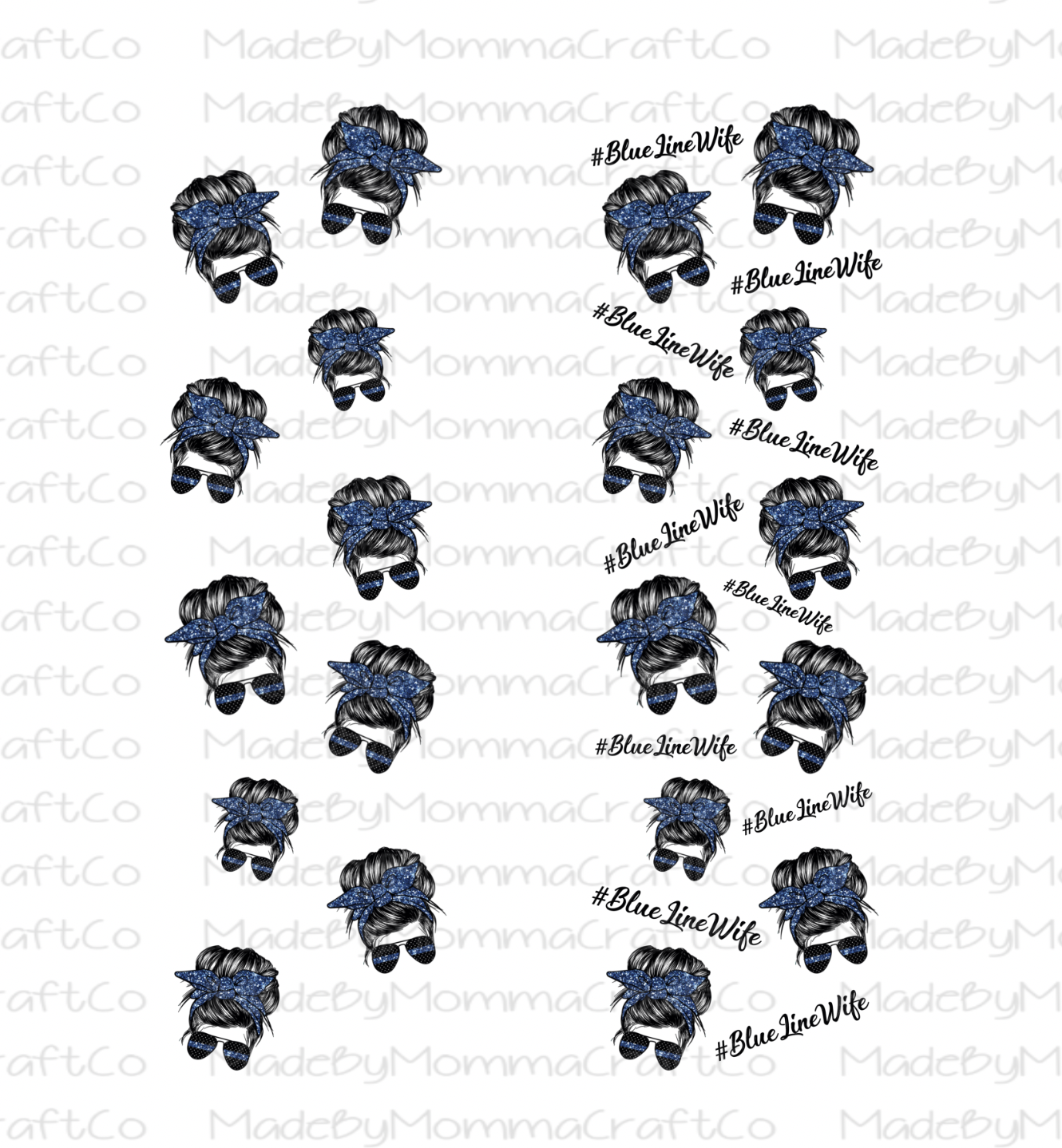 Police Blue Line Wife Messy Bun Cheat Clear Waterslide™ Pen Wrap Decal