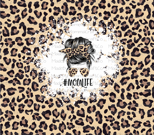 Mom Life Leopard Messy Bun Sublimation Tumbler Wrap - Or Clear Waterslide Wrap