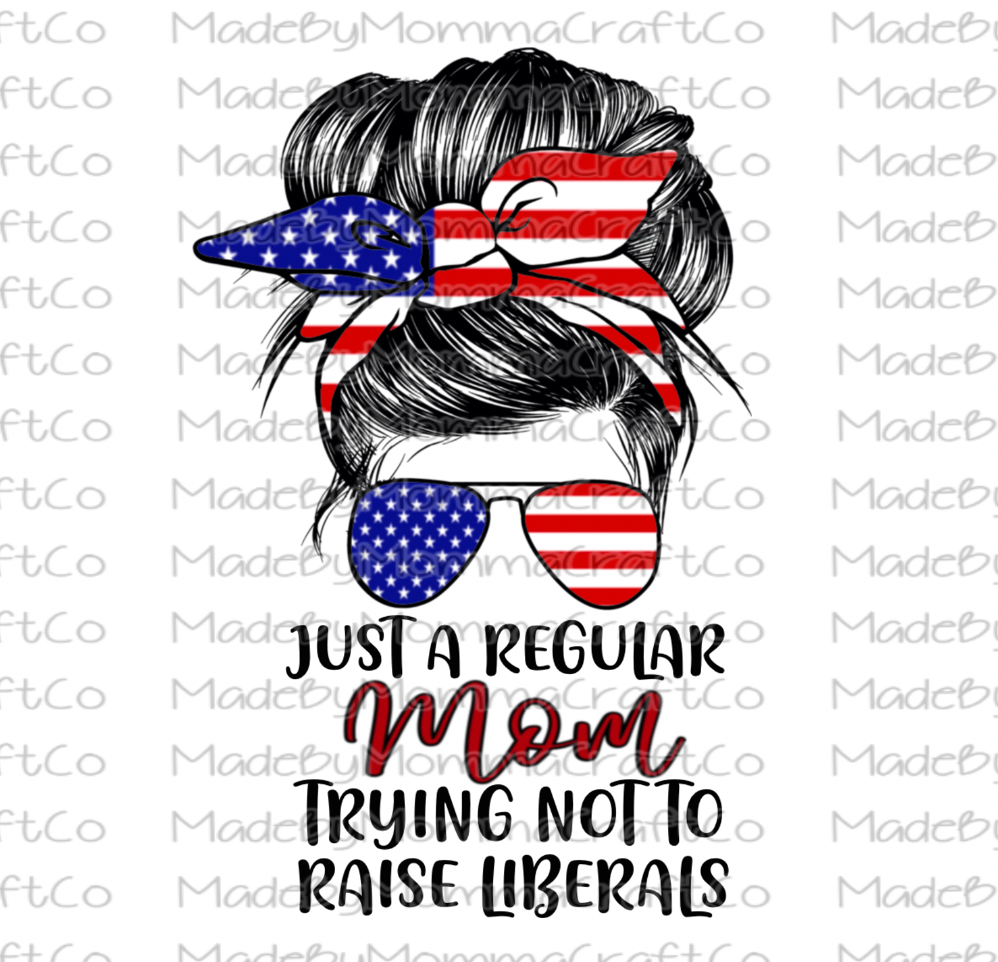 Regular Mom Trying Not To Raise Liberals Messy Bun America - Cheat Clear Waterslide™ or White Cast Sticker