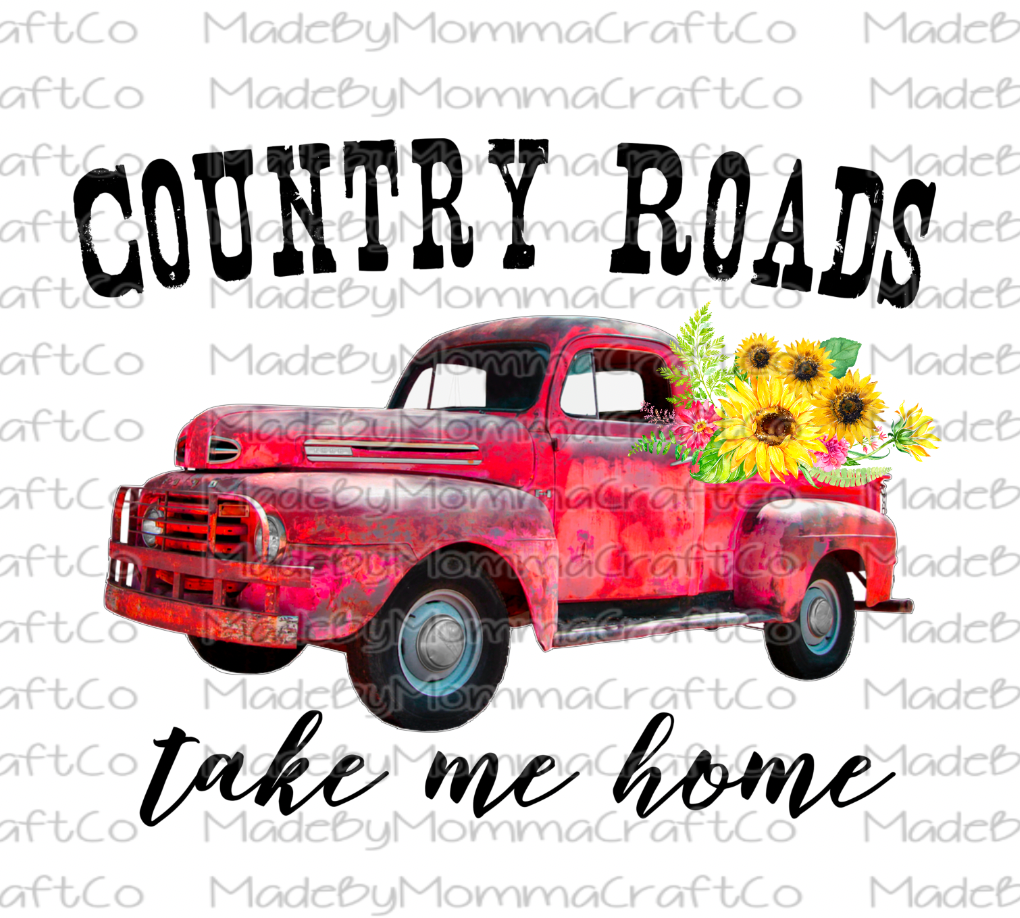 Country Roads Pink Coral Sunflower Truck - Waterslide Decal or Digital Download