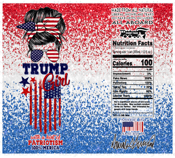 Glitter Red White and Blue Trump Girl America Wrap Sublimation or Waterslide Wrap - 20oz and 30oz - or Digital Download