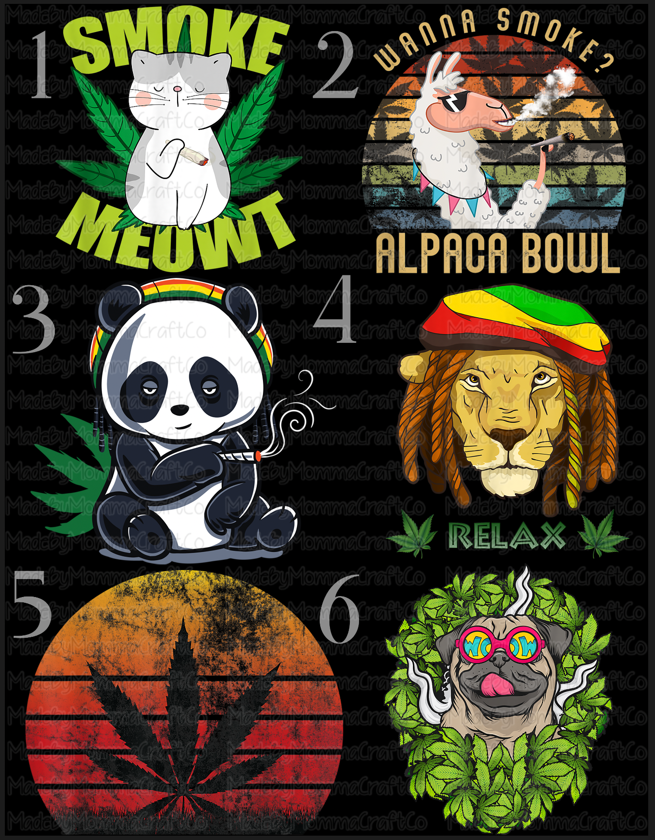 Weed Animals Pug Panda Cat Llama - Cheat Clear Waterslide™ or White Cast Sticker