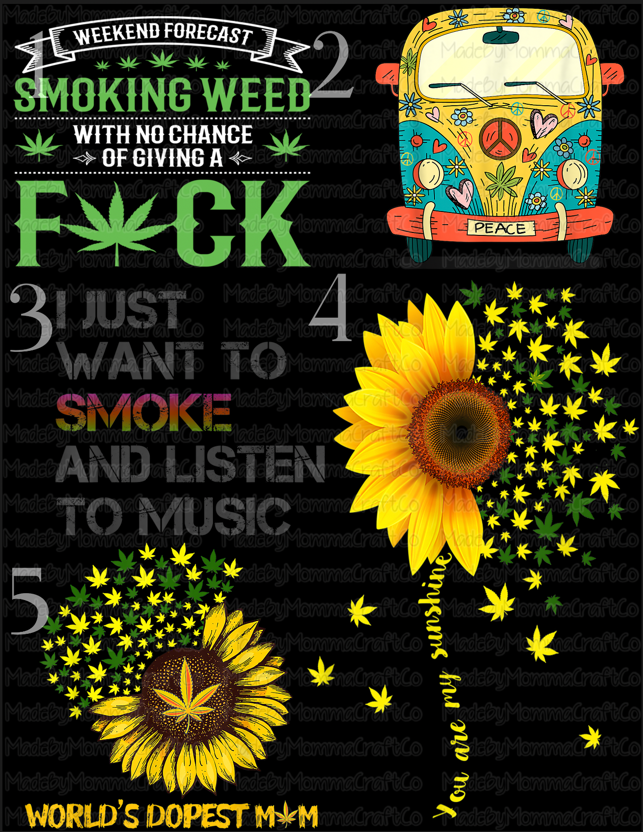 Pot Leaf Hippie Bus & Pot Leaf Sunflower - Cheat Clear Waterslide™ or White Cast Sticker