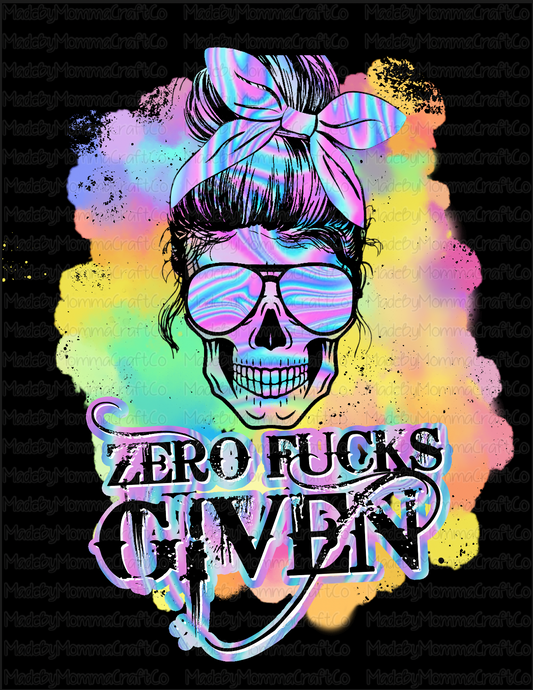 Zero Fucks Given Messy Bun Skull Tie Dye  - Cheat Clear Waterslide™ or White Cast Sticker