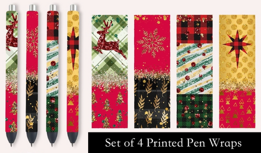 Wrapping Paper Christmas Set Of 4 Printed Pen Wraps