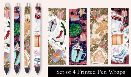 Sweet Treats Christmas Set Of 4 Printed Pen Wraps